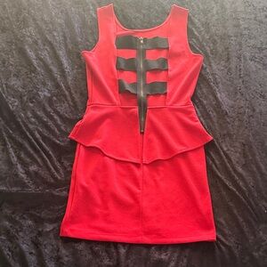 Red Peplum Dress w/ Open Back Design